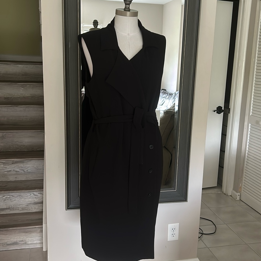 1. state black midi single breasted sleeveless trench coat dress duster size L